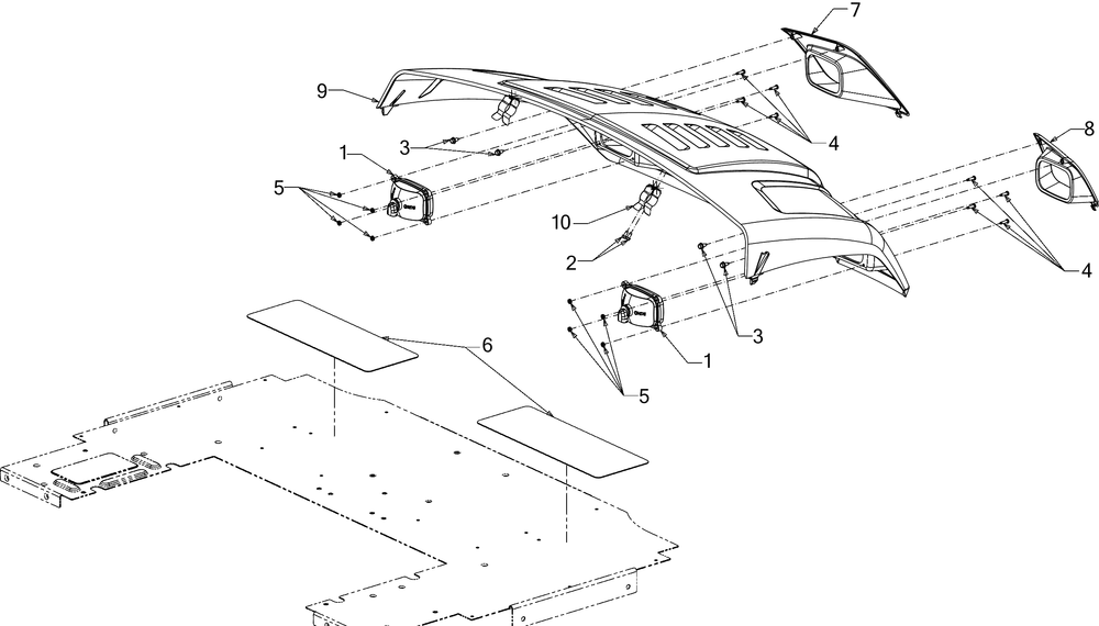 Hood Diagram and Parts List for 747EFI4X4 (37AM487D010)(2016) Cub Cadet Lawn Tractor Accessories